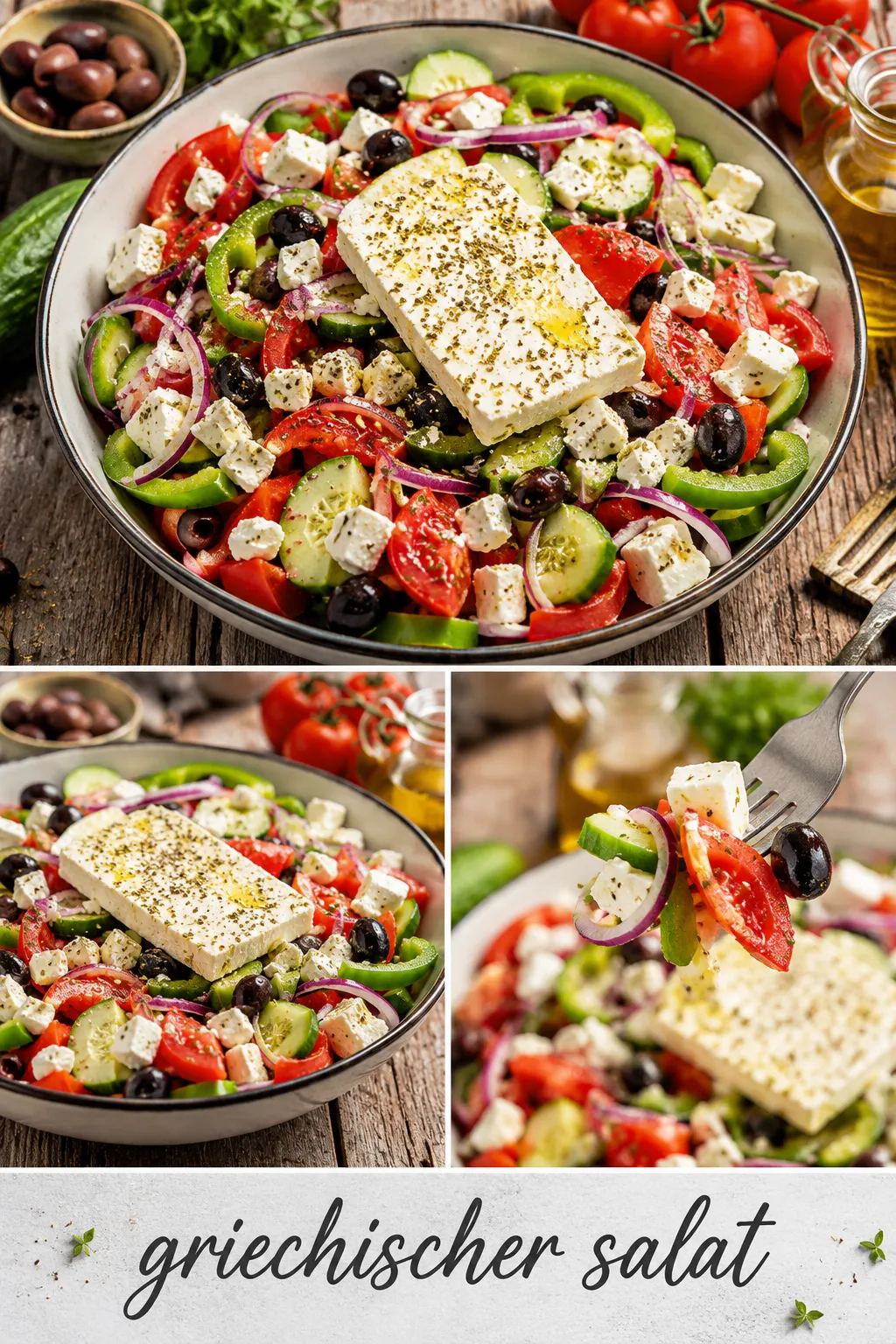 Kein Kopfsalat! So bereitest du den echten griechischen Salat nach dem Horiatiki-Rezept zu – inkl. Geheimnis der Voutia und warum Feta am Stück serviert wird.