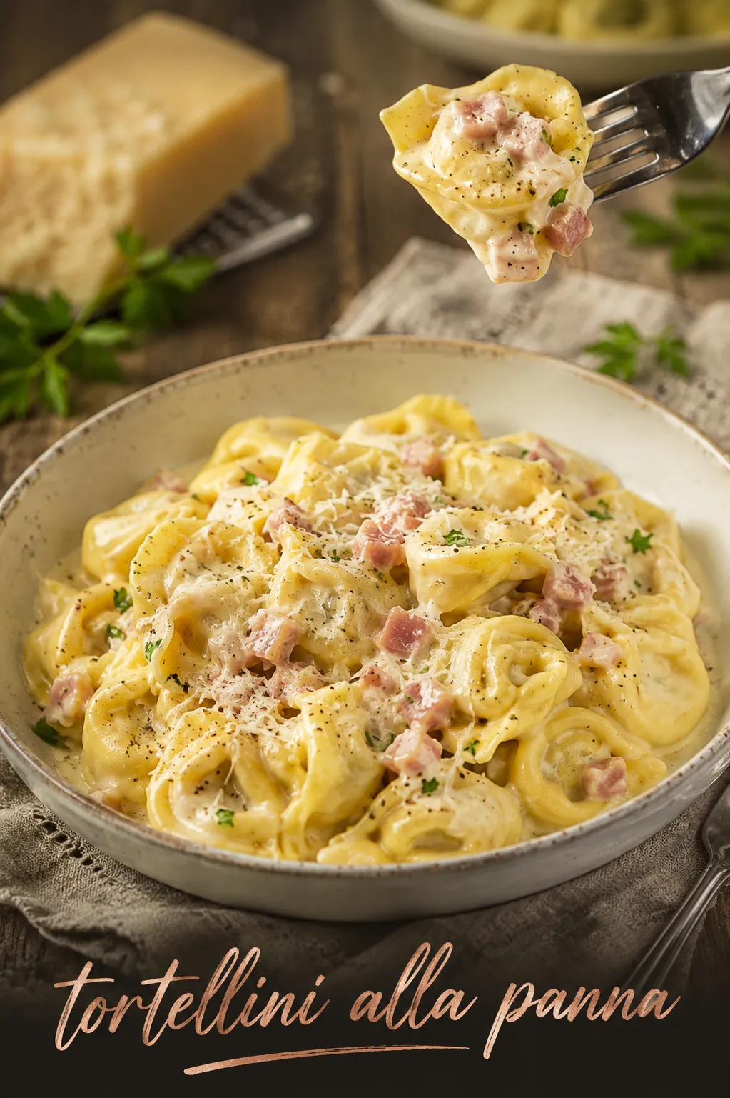 Die meisten kochen Tortellini alla Panna falsch. Erfahre, warum Nudelwasser, Parmigiano am Stück und echter Prosciutto den Unterschied machen.