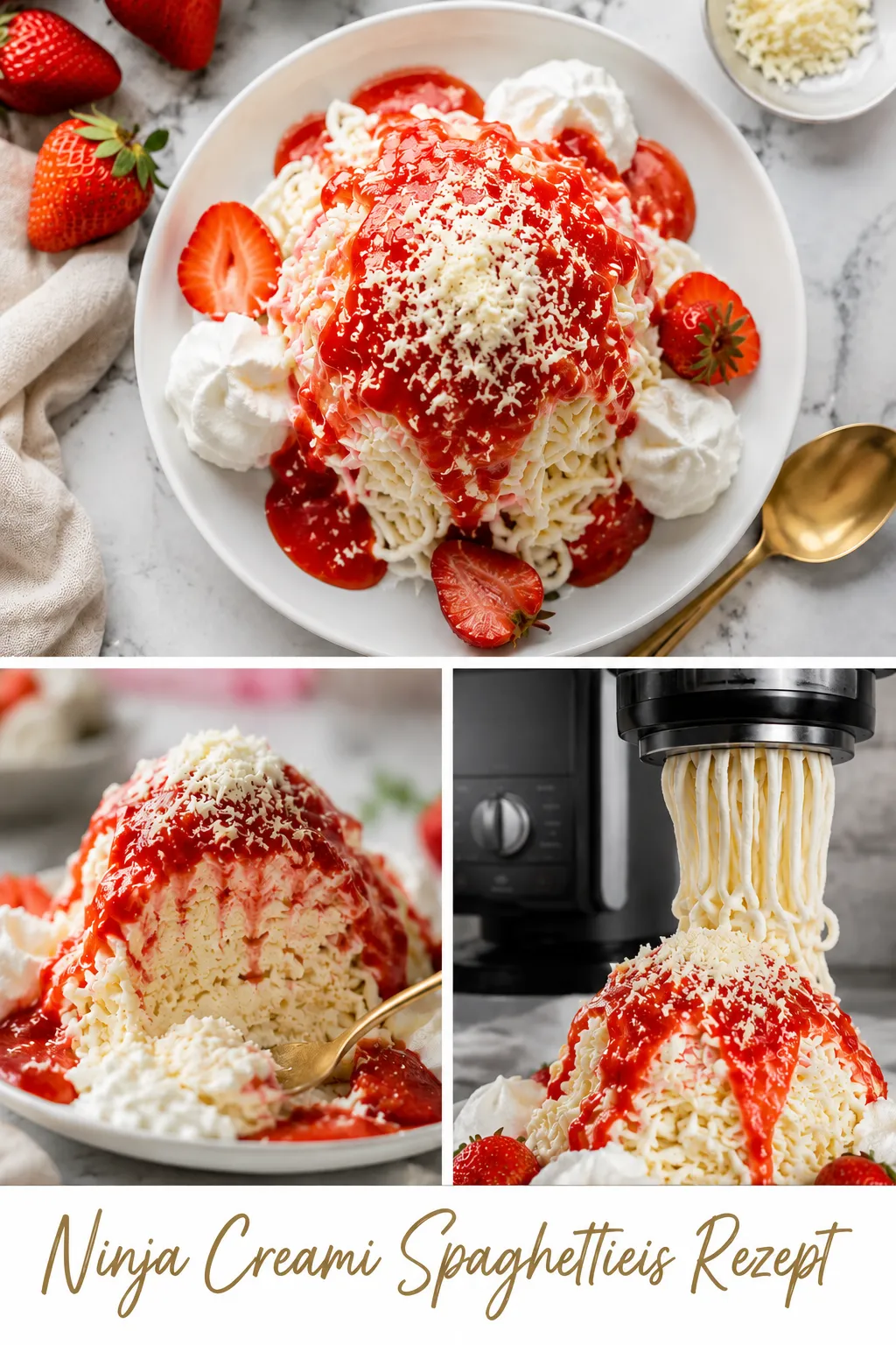 Sensationell cremig! Mit diesem Ninja Creami Spaghettieis Rezept gelingt der Kult-Klassiker zu Hause perfekt, ohne sofortiges Schmelzen in der Presse.