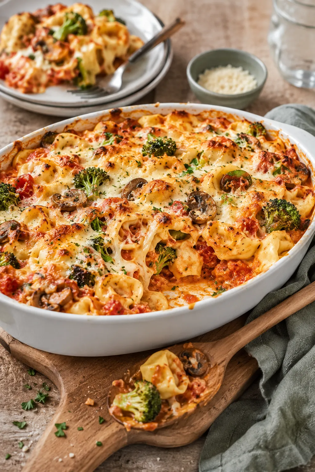 Lust auf Soulfood? Dieser cremige Tortellini Auflauf gelingt garantiert ohne Vorkochen. Erfahren Sie das Geheimnis für die perfekte goldgelbe Käsekruste!