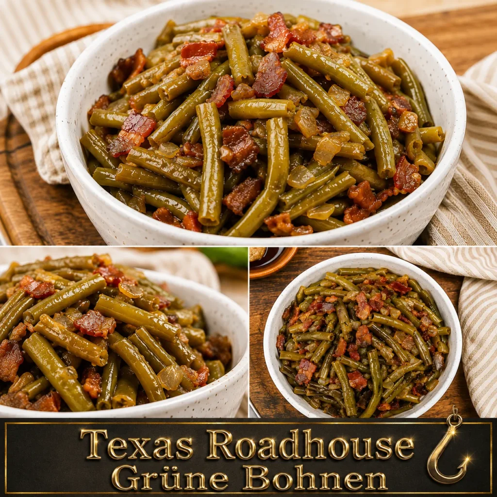 Lust auf Texas Roadhouse Grüne Bohnen? Das saftige US-Rezept mit Rinderbacon & Apfelessig. Schweinefrei, alkoholfrei & unwiderstehlich!