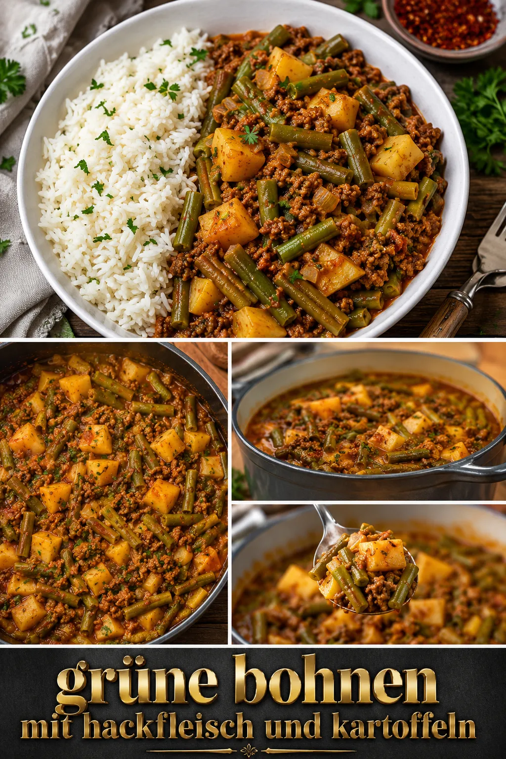 Grüne Bohnen mit Hackfleisch und Kartoffeln: So gelingt der Klassiker saftig, sämig & ohne Zerkochen. Das Schritt-für-Schritt-Rezept!