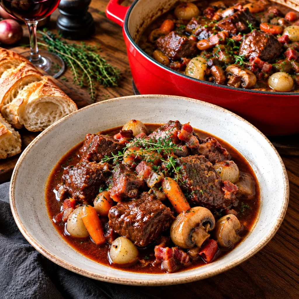 Boeuf Bourguignon zart wie Butter: Erfahren Sie die Geheimnisse der thermischen Garung & saftigen Aromen. Vollkommen alkoholfrei & einfach erklärt!